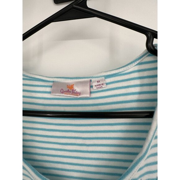 Quacker Factory Women's Top Dragonfly Sequins Teal Stripe Size 1X - Picture 2 of 3